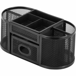 Lorell Mesh Desktop Organizer - Desktop - Compact, Sturdy, Removable Compartment - Black